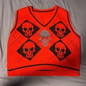 Red and Black skull print sweater vest from SHEIN; size small